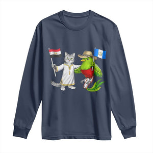 Egypt and Guatemala Friendship Heritage Pride Long Sleeve Shirt Cute Cat and Quetzal Holding Flag
