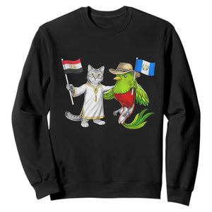 Egypt and Guatemala Friendship Heritage Pride Sweatshirt Cute Cat and Quetzal Holding Flag