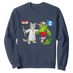 Egypt and Guatemala Friendship Heritage Pride Sweatshirt Cute Cat and Quetzal Holding Flag