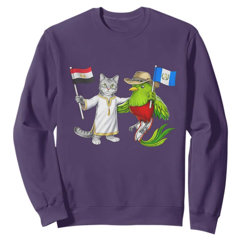 Egypt and Guatemala Friendship Heritage Pride Sweatshirt Cute Cat and Quetzal Holding Flag
