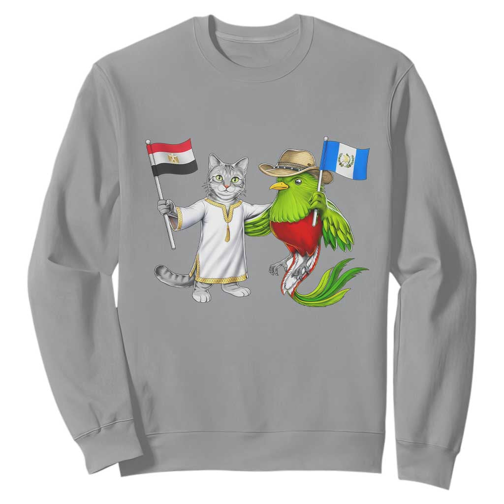 Egypt and Guatemala Friendship Heritage Pride Sweatshirt Cute Cat and Quetzal Holding Flag