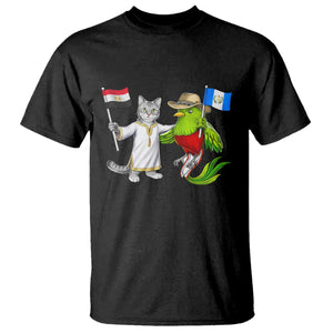 Egypt and Guatemala Friendship Heritage Pride T Shirt Cute Cat and Quetzal Holding Flag