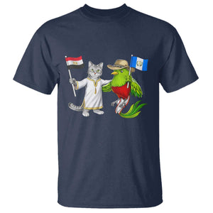 Egypt and Guatemala Friendship Heritage Pride T Shirt Cute Cat and Quetzal Holding Flag