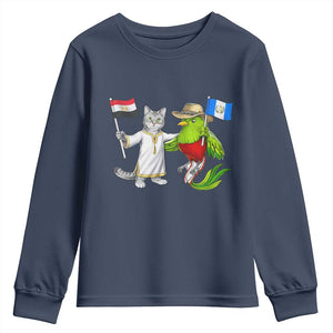 Egypt and Guatemala Friendship Heritage Pride Youth Sweatshirt Cute Cat and Quetzal Holding Flag