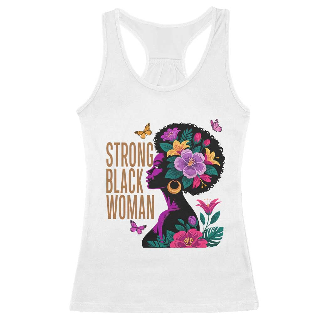 Strong Black Woman Floral Afro Racerback Tank Top Empowering Black Queen Pride Celebrating Melanin and Strength