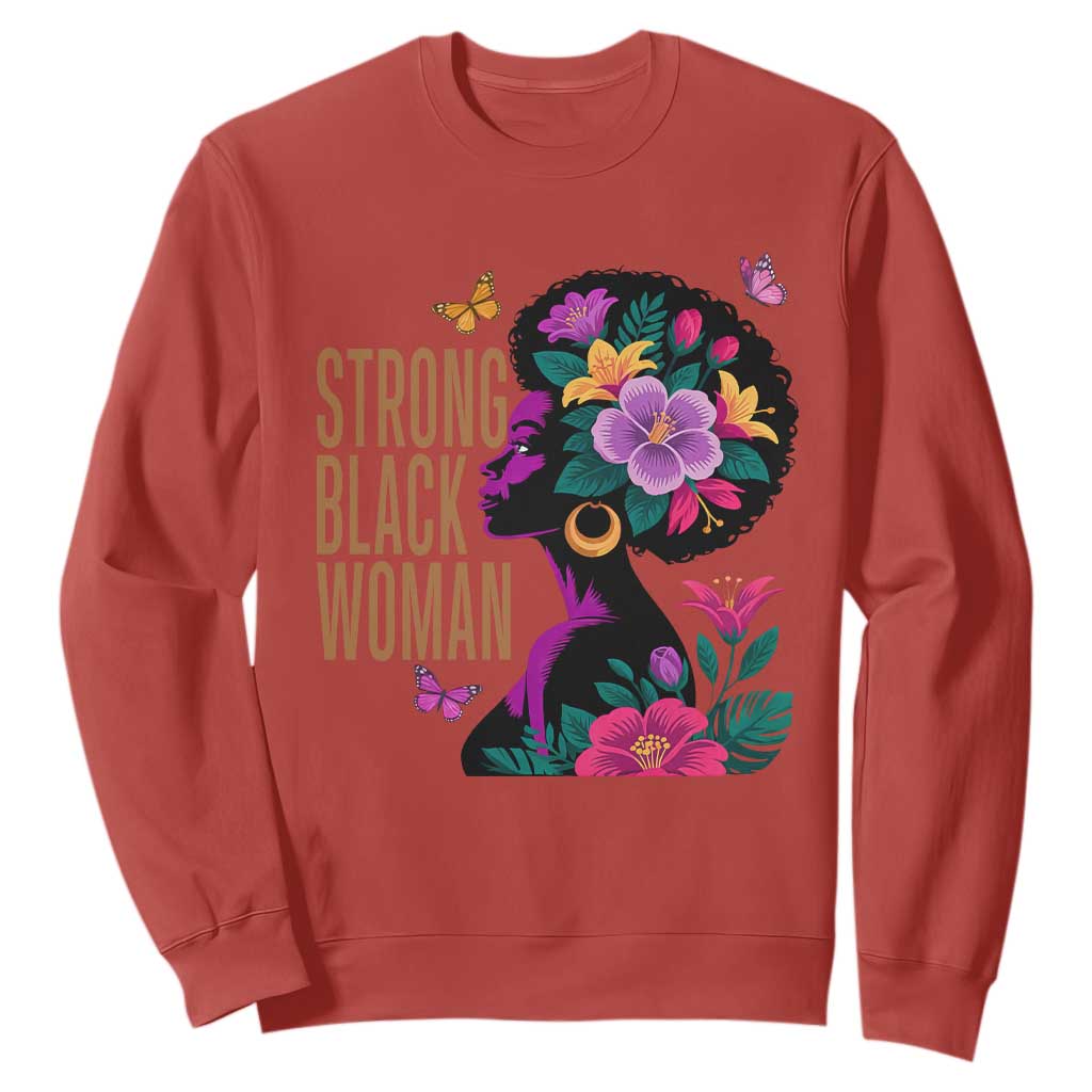 Strong Black Woman Floral Afro Sweatshirt Empowering Black Queen Pride Celebrating Melanin and Strength