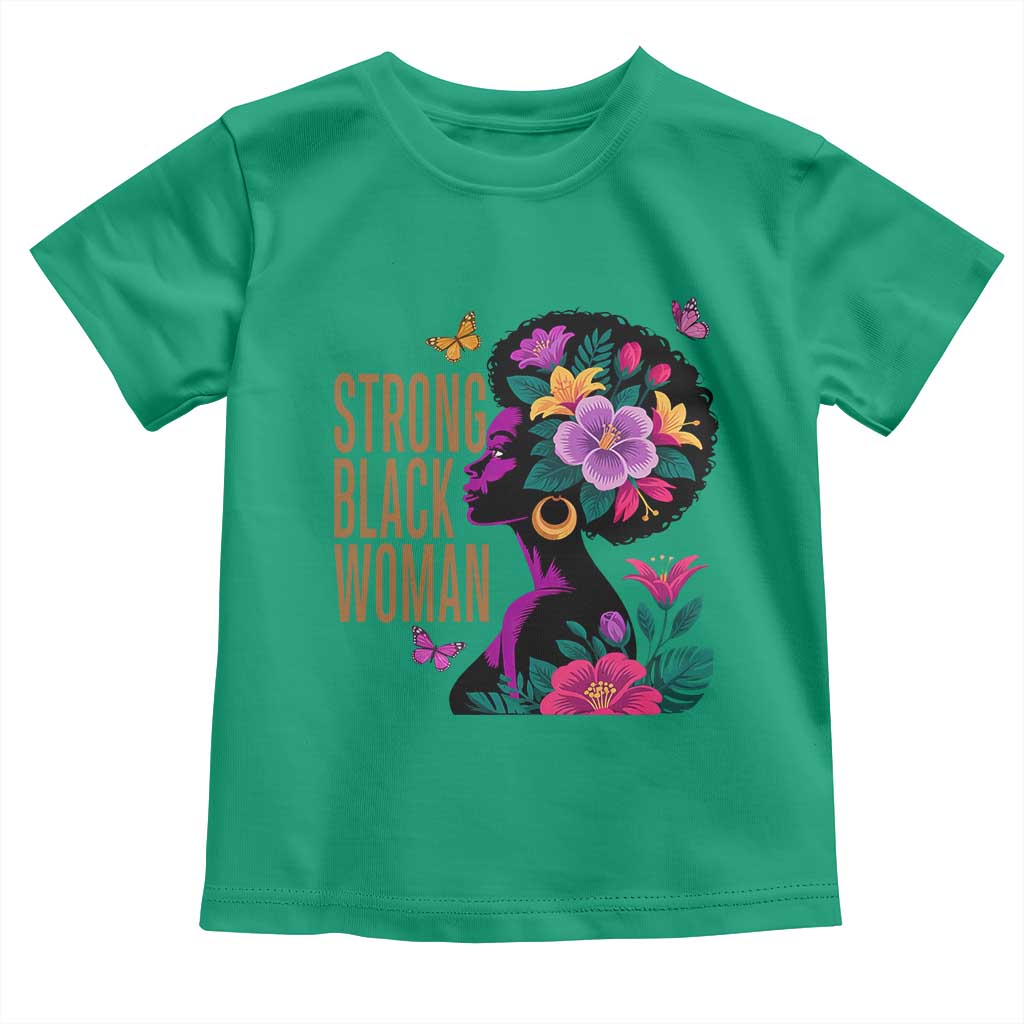 Strong Black Woman Floral Afro Toddler T Shirt Empowering Black Queen Pride Celebrating Melanin and Strength