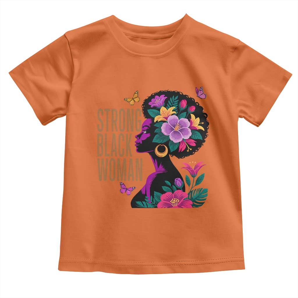 Strong Black Woman Floral Afro Toddler T Shirt Empowering Black Queen Pride Celebrating Melanin and Strength