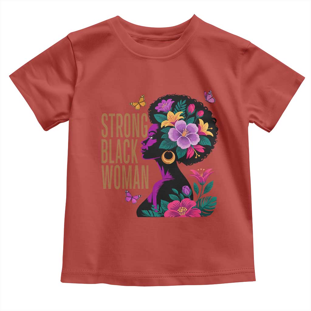 Strong Black Woman Floral Afro Toddler T Shirt Empowering Black Queen Pride Celebrating Melanin and Strength