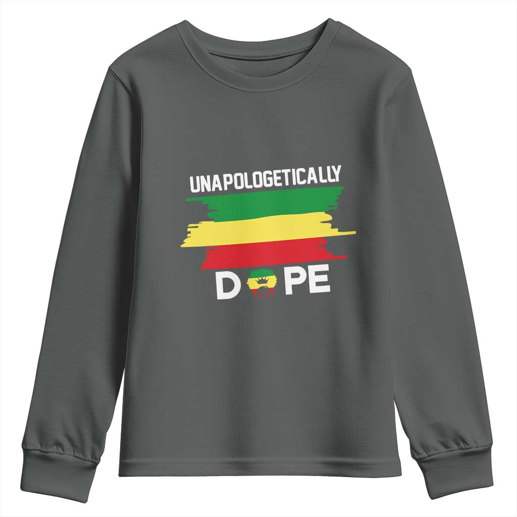 Black History Month Youth Long Sleeve Shirt Unapologetically Dope Melanin Afro Black Pride