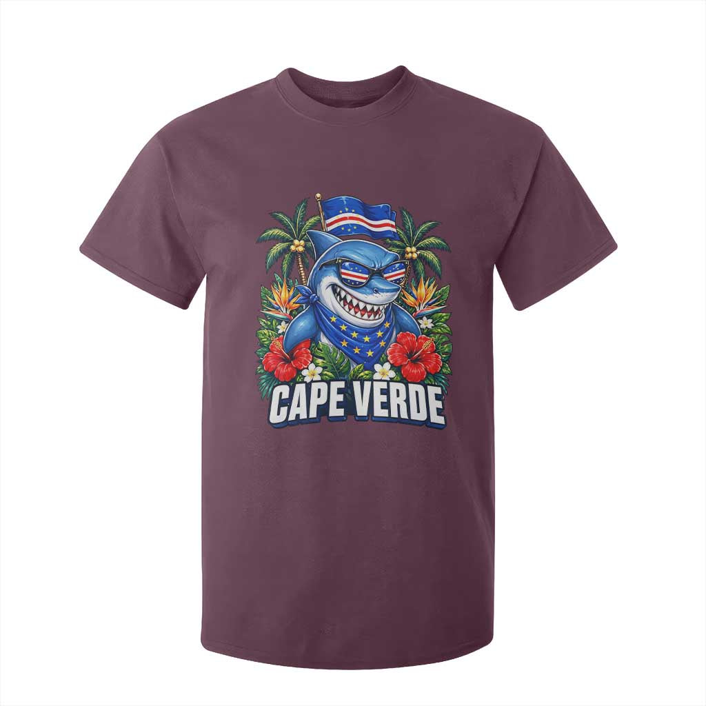 Cape Verde Cool Blue Shark Tropical Graphic T Shirt For Kid Cabo Verde Paradise Verdean Soccer Football Fans
