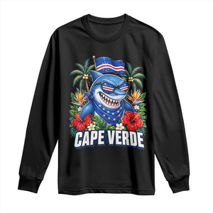Cape Verde Cool Blue Shark Tropical Graphic Long Sleeve Shirt Cabo Verde Paradise Verdean Soccer Football Fans