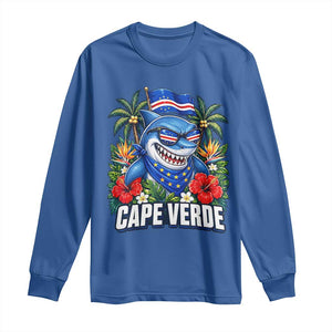 Cape Verde Cool Blue Shark Tropical Graphic Long Sleeve Shirt Cabo Verde Paradise Verdean Soccer Football Fans