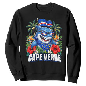 Cape Verde Cool Blue Shark Tropical Graphic Sweatshirt Cabo Verde Paradise Verdean Soccer Football Fans
