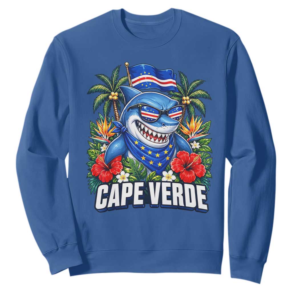 Cape Verde Cool Blue Shark Tropical Graphic Sweatshirt Cabo Verde Paradise Verdean Soccer Football Fans