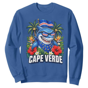 Cape Verde Cool Blue Shark Tropical Graphic Sweatshirt Cabo Verde Paradise Verdean Soccer Football Fans