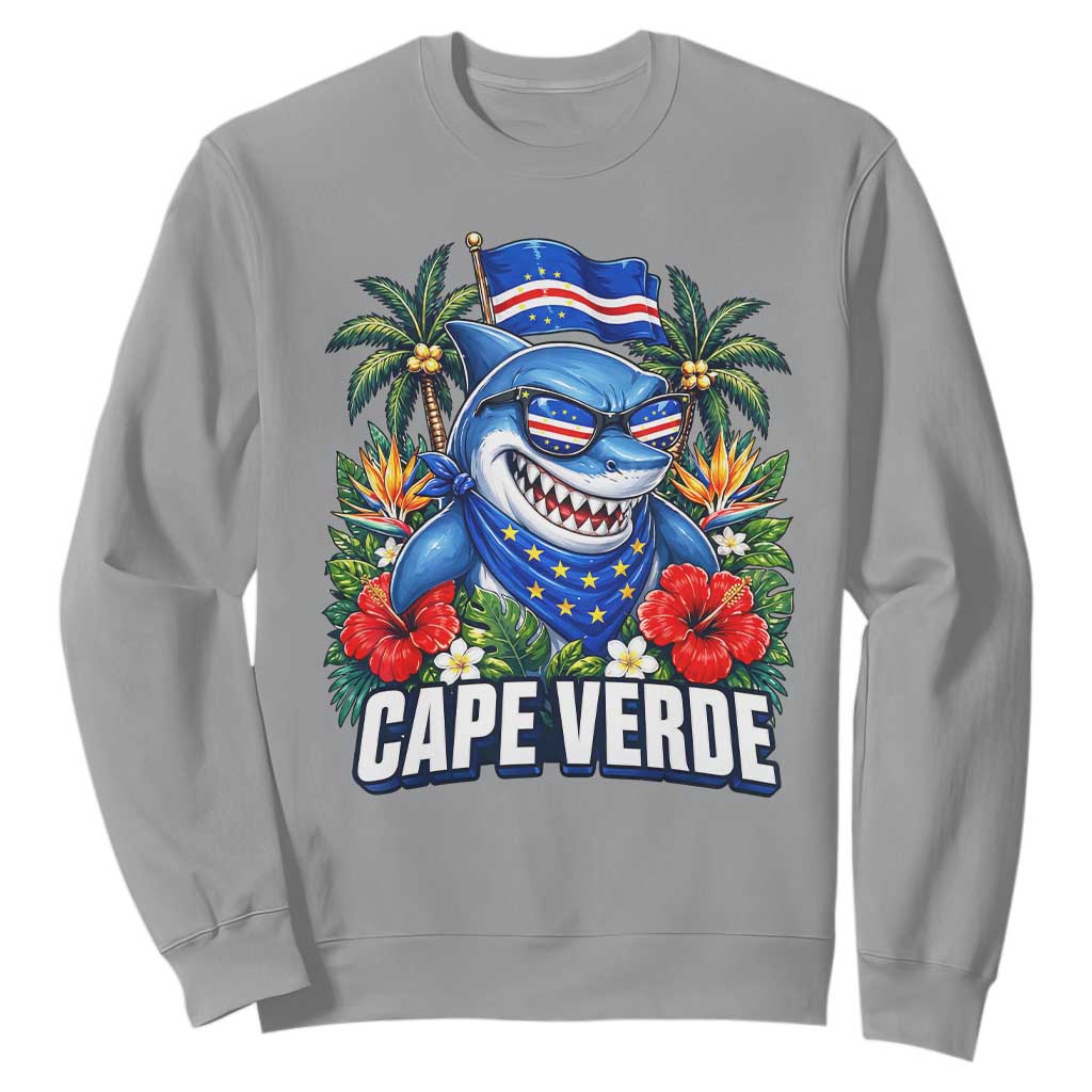 Cape Verde Cool Blue Shark Tropical Graphic Sweatshirt Cabo Verde Paradise Verdean Soccer Football Fans