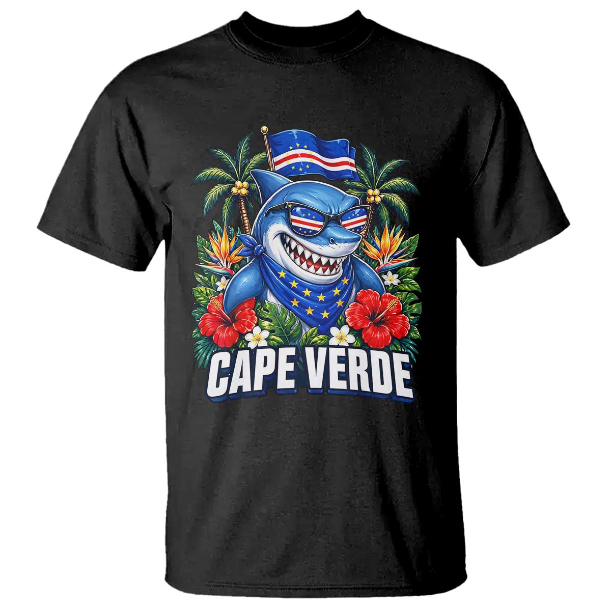 Cape Verde Cool Blue Shark Tropical Graphic T Shirt Cabo Verde Paradise Verdean Soccer Football Fans
