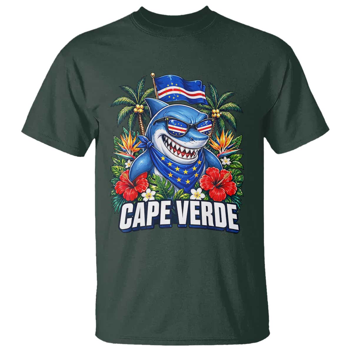 Cape Verde Cool Blue Shark Tropical Graphic T Shirt Cabo Verde Paradise Verdean Soccer Football Fans