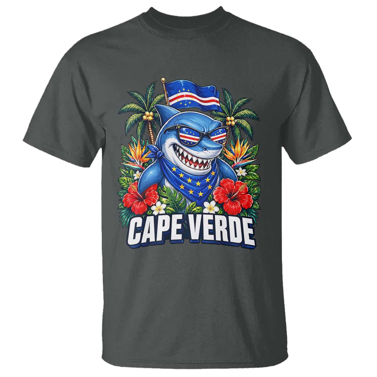 Cape Verde Cool Blue Shark Tropical Graphic T Shirt Cabo Verde Paradise Verdean Soccer Football Fans