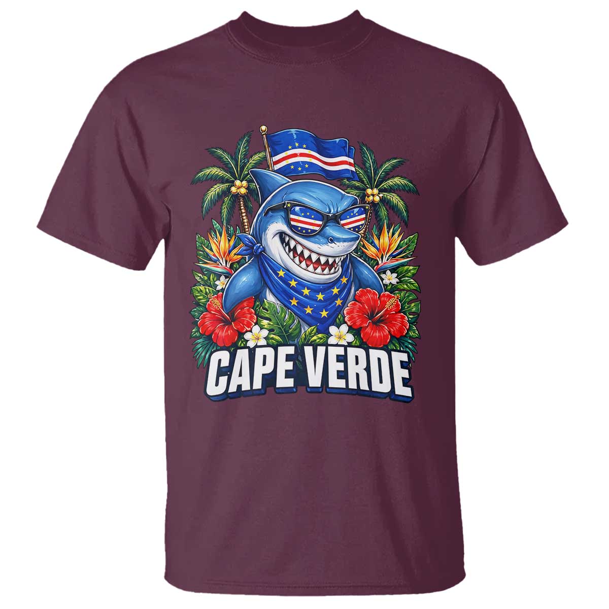 Cape Verde Cool Blue Shark Tropical Graphic T Shirt Cabo Verde Paradise Verdean Soccer Football Fans