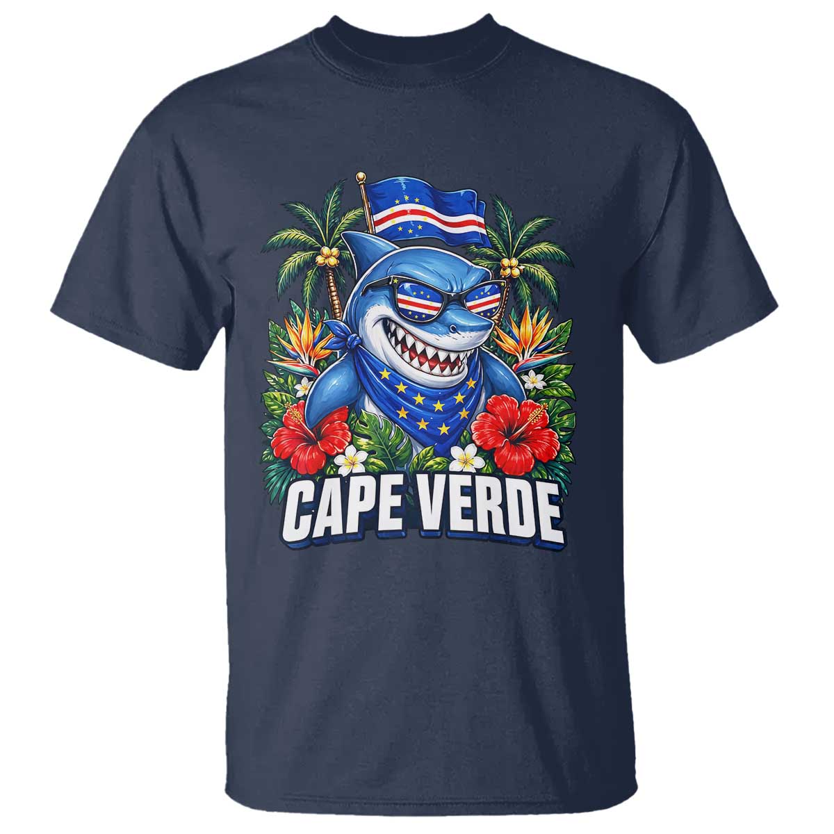 Cape Verde Cool Blue Shark Tropical Graphic T Shirt Cabo Verde Paradise Verdean Soccer Football Fans