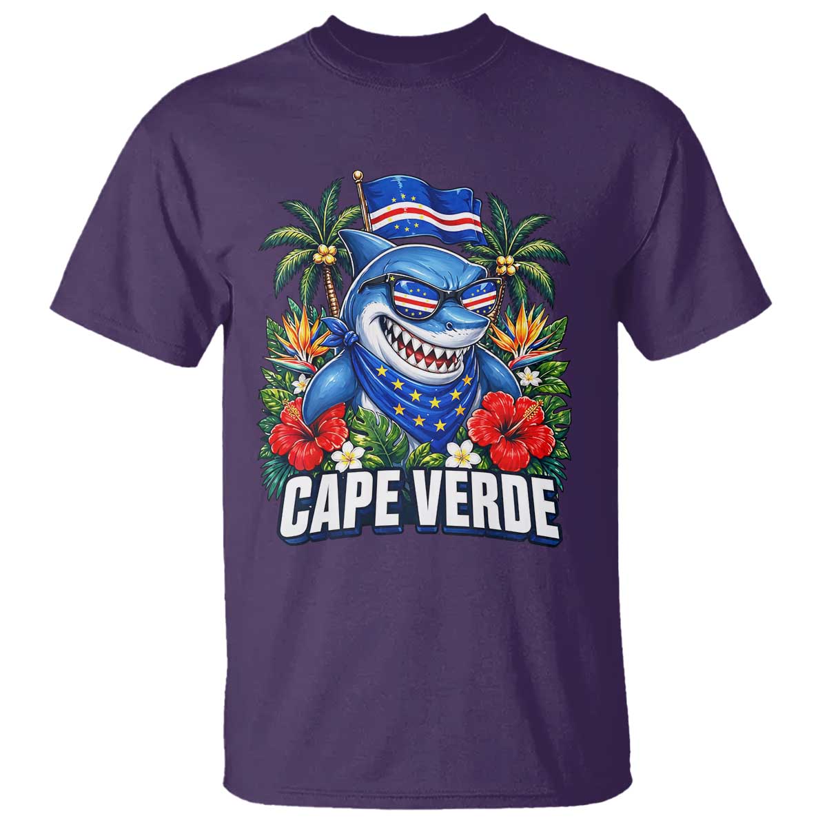 Cape Verde Cool Blue Shark Tropical Graphic T Shirt Cabo Verde Paradise Verdean Soccer Football Fans