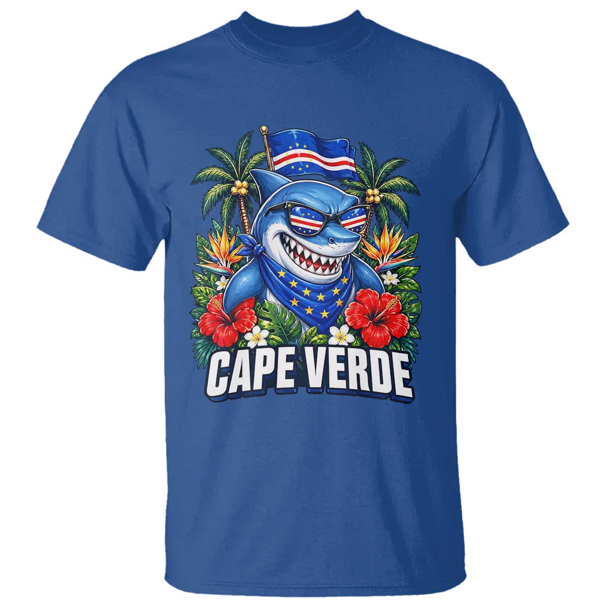 Cape Verde Cool Blue Shark Tropical Graphic T Shirt Cabo Verde Paradise Verdean Soccer Football Fans