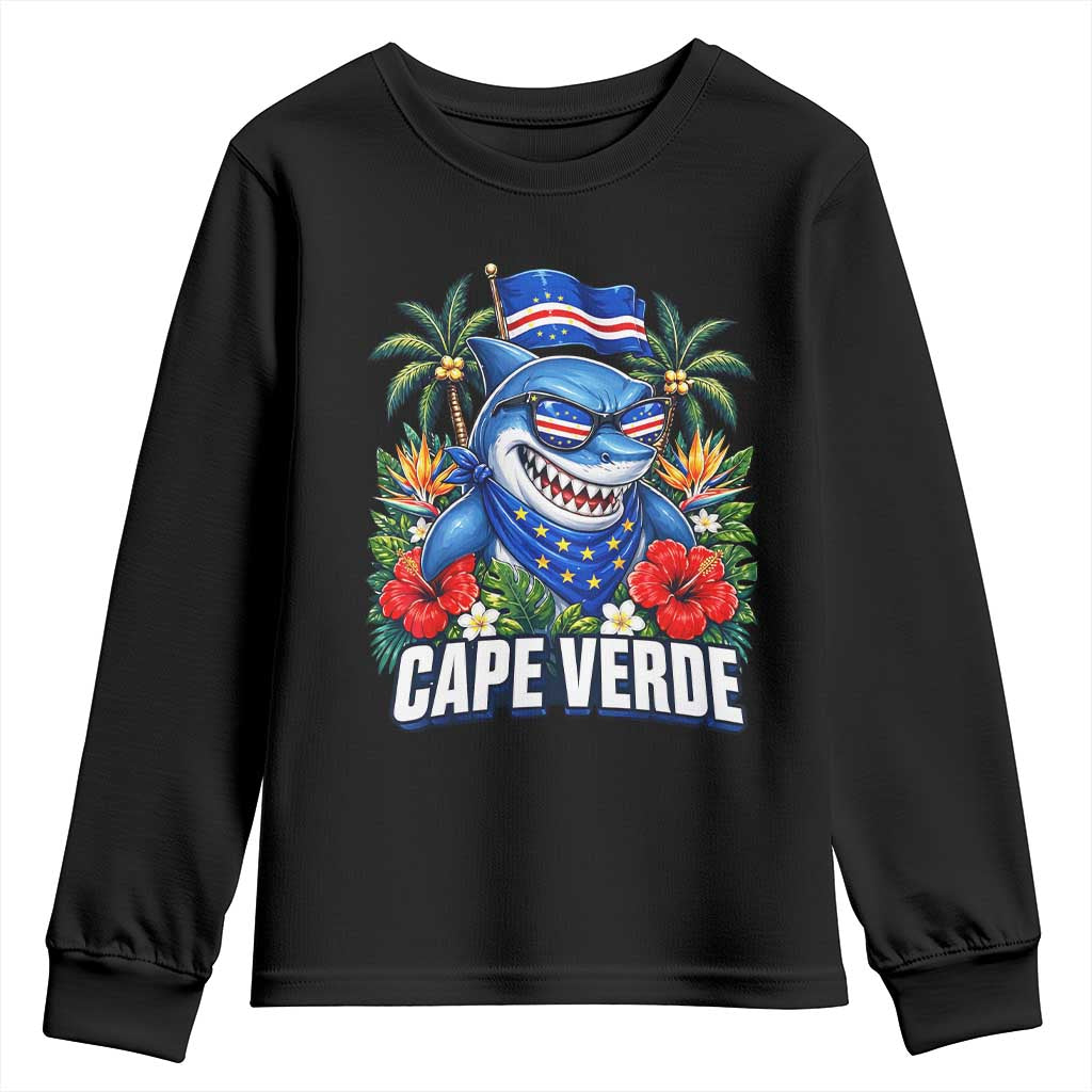 Cape Verde Cool Blue Shark Tropical Graphic Youth Sweatshirt Cabo Verde Paradise Verdean Soccer Football Fans