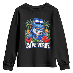 Cape Verde Cool Blue Shark Tropical Graphic Youth Sweatshirt Cabo Verde Paradise Verdean Soccer Football Fans