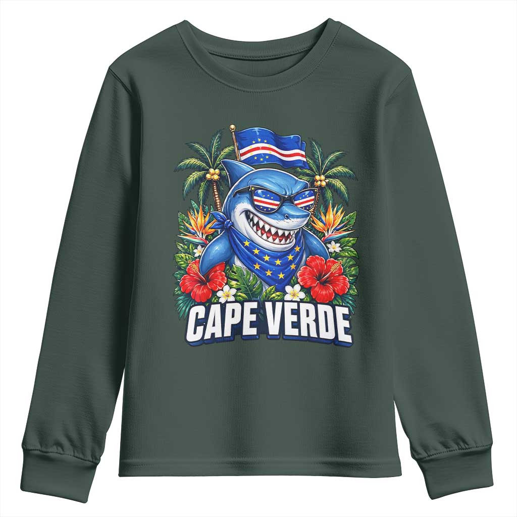 Cape Verde Cool Blue Shark Tropical Graphic Youth Sweatshirt Cabo Verde Paradise Verdean Soccer Football Fans