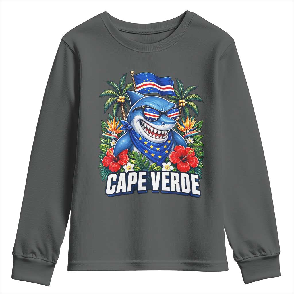 Cape Verde Cool Blue Shark Tropical Graphic Youth Sweatshirt Cabo Verde Paradise Verdean Soccer Football Fans