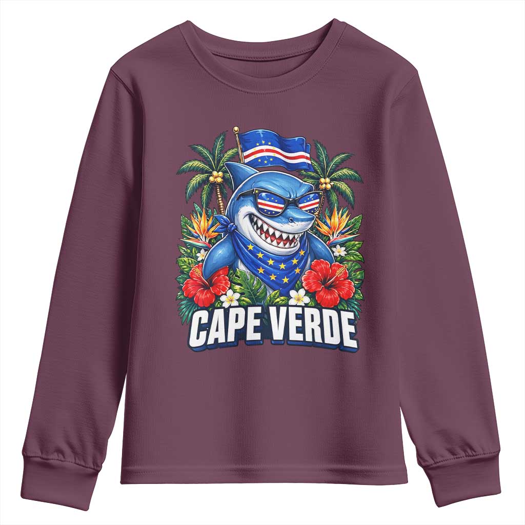 Cape Verde Cool Blue Shark Tropical Graphic Youth Sweatshirt Cabo Verde Paradise Verdean Soccer Football Fans