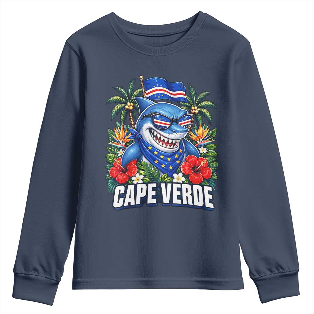 Cape Verde Cool Blue Shark Tropical Graphic Youth Sweatshirt Cabo Verde Paradise Verdean Soccer Football Fans