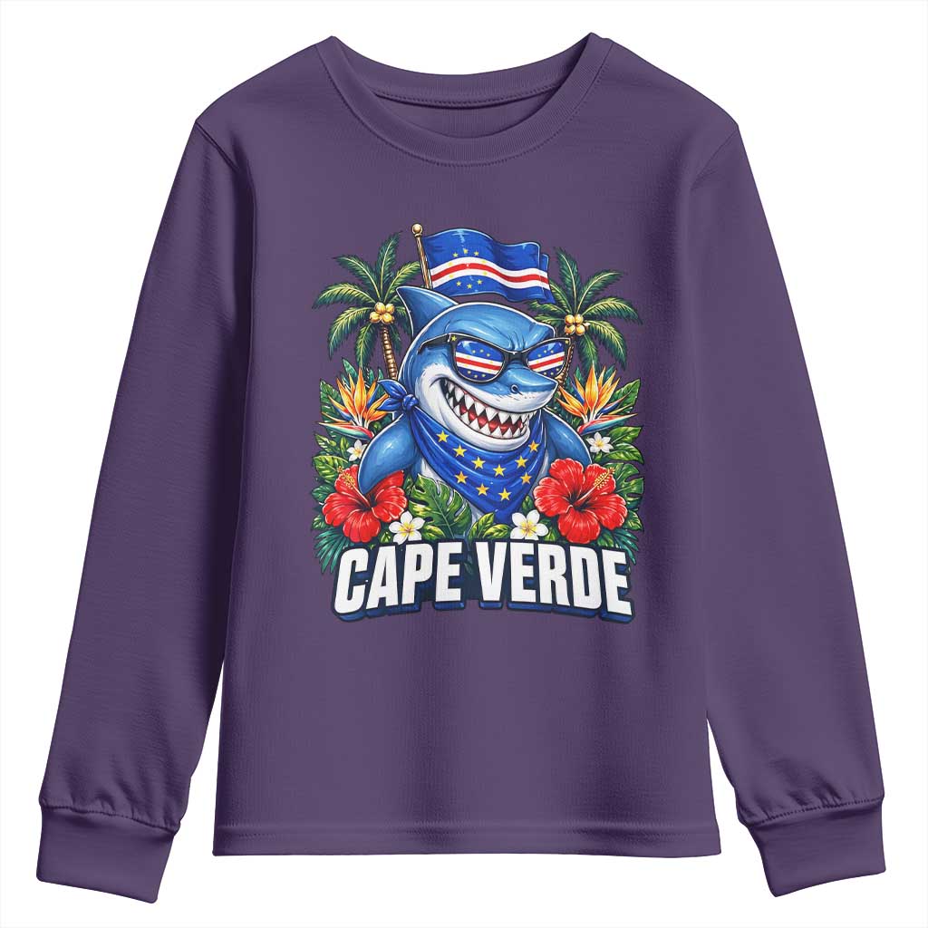 Cape Verde Cool Blue Shark Tropical Graphic Youth Sweatshirt Cabo Verde Paradise Verdean Soccer Football Fans