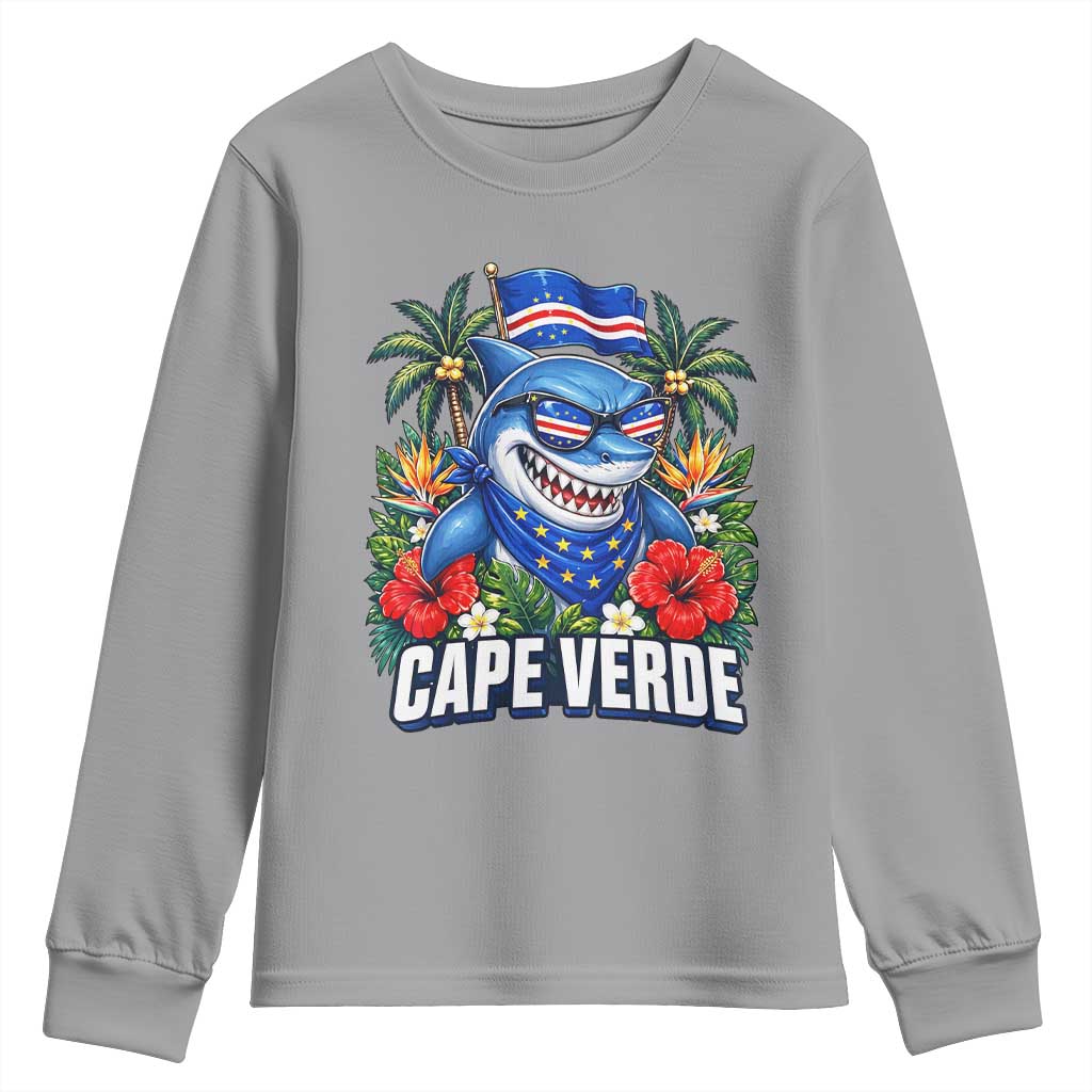 Cape Verde Cool Blue Shark Tropical Graphic Youth Sweatshirt Cabo Verde Paradise Verdean Soccer Football Fans