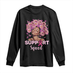 Breast Cancer Awareness Long Sleeve Shirt Black Afro Woman Support Squad Pink Ribbon Sunflower