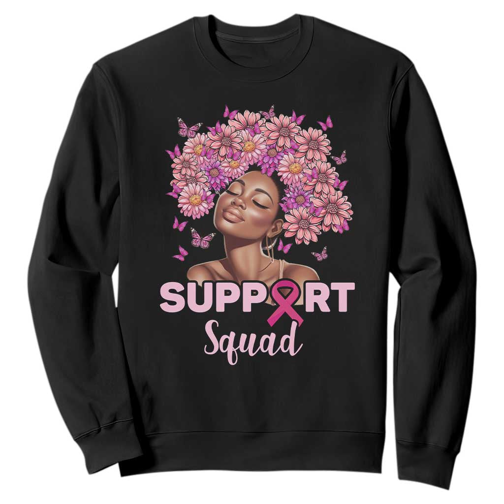 Breast Cancer Awareness Sweatshirt Black Afro Woman Support Squad Pink Ribbon Sunflower