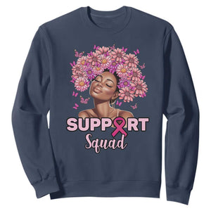 Breast Cancer Awareness Sweatshirt Black Afro Woman Support Squad Pink Ribbon Sunflower