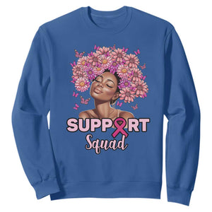 Breast Cancer Awareness Sweatshirt Black Afro Woman Support Squad Pink Ribbon Sunflower