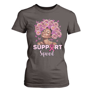 Breast Cancer Awareness T Shirt For Women Black Afro Woman Support Squad Pink Ribbon Sunflower