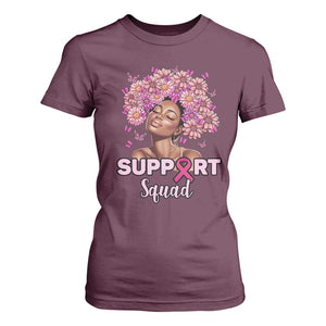 Breast Cancer Awareness T Shirt For Women Black Afro Woman Support Squad Pink Ribbon Sunflower