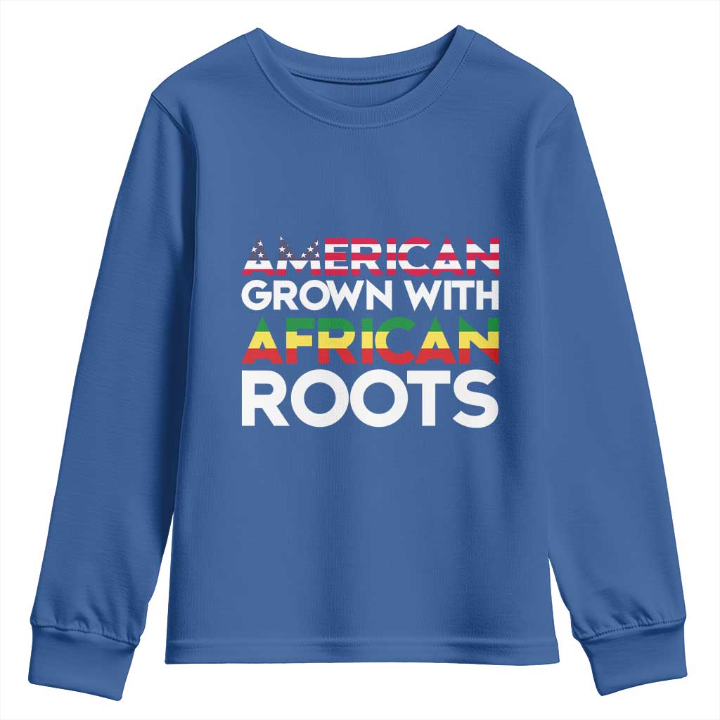 African American Roots Youth Long Sleeve Shirt American Grown With African Roots US Flag