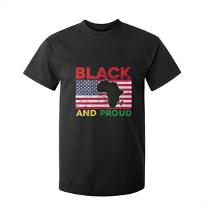 African American T Shirt For Kid Black And Proud US Flag Africa Map