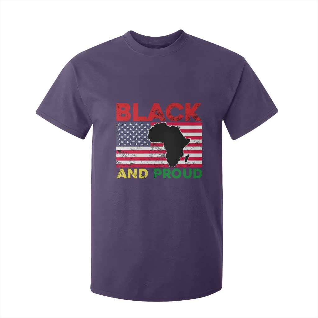 African American T Shirt For Kid Black And Proud US Flag Africa Map