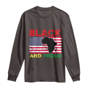 African American Long Sleeve Shirt Black And Proud US Flag Africa Map