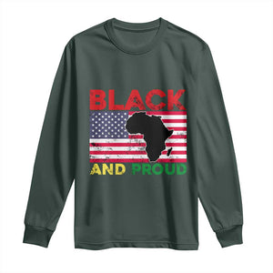 African American Long Sleeve Shirt Black And Proud US Flag Africa Map