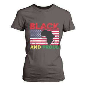 African American T Shirt For Women Black And Proud US Flag Africa Map