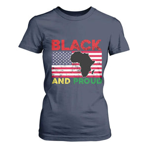 African American T Shirt For Women Black And Proud US Flag Africa Map