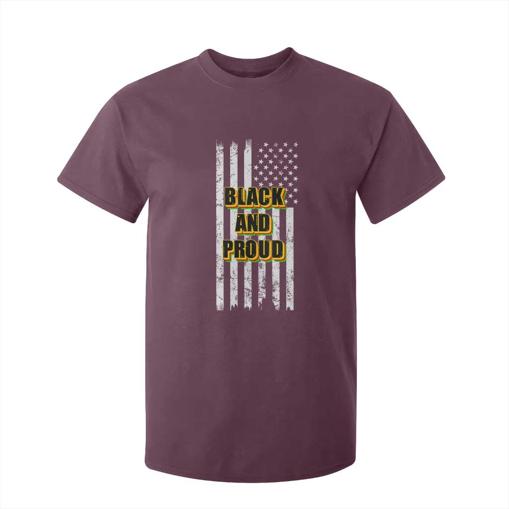 African American T Shirt For Kid Black And Proud US Flag BHM